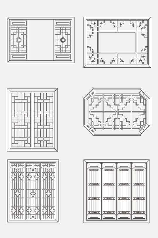简约中式窗格屏风窗花图案免抠元素-众图网