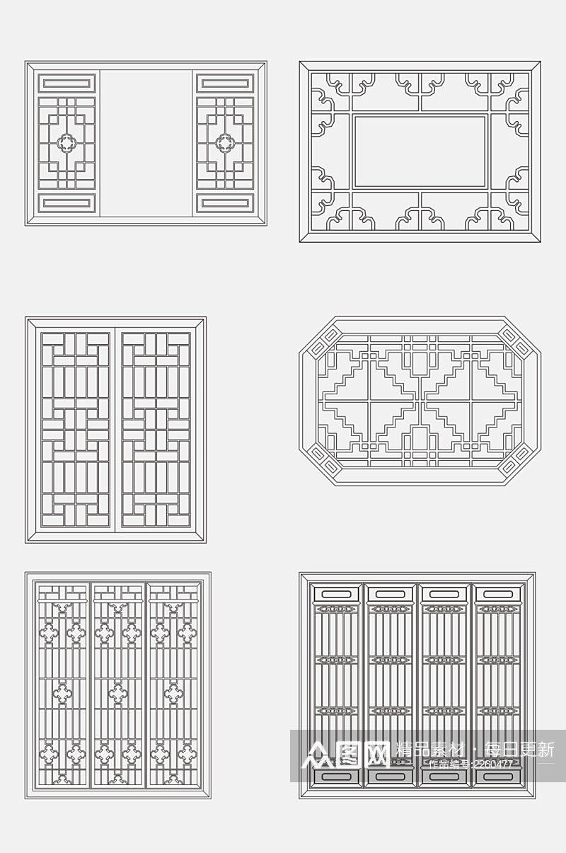 简约中式窗格屏风窗花图案免抠元素素材