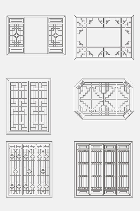 简约中式窗格屏风窗花图案免抠元素