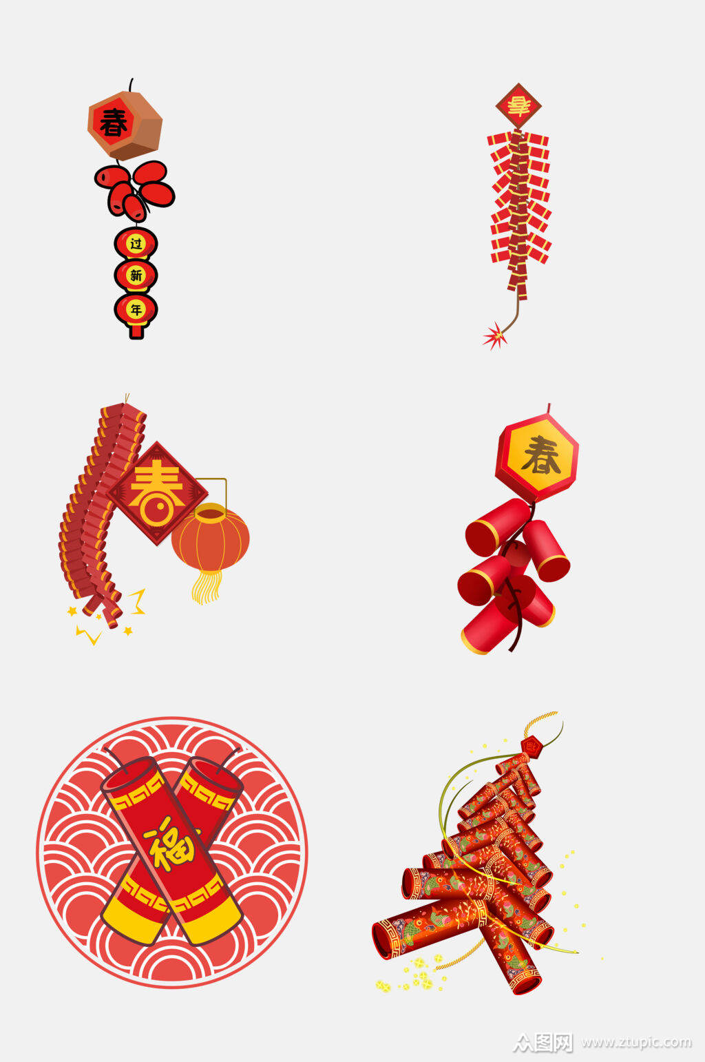 中式水彩新年春节鞭炮免抠元素素材