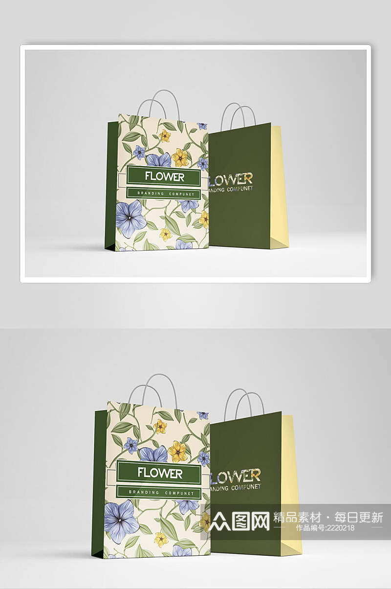 清新花卉手提袋品牌VI样机效果图素材