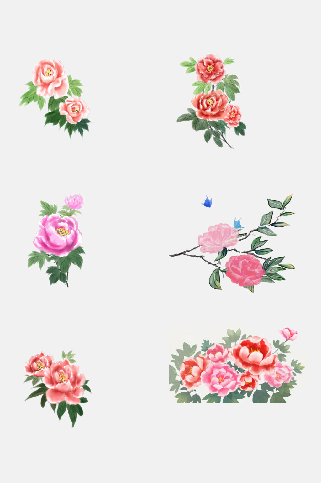 简洁中国风工笔花鸟花卉免抠元素素材