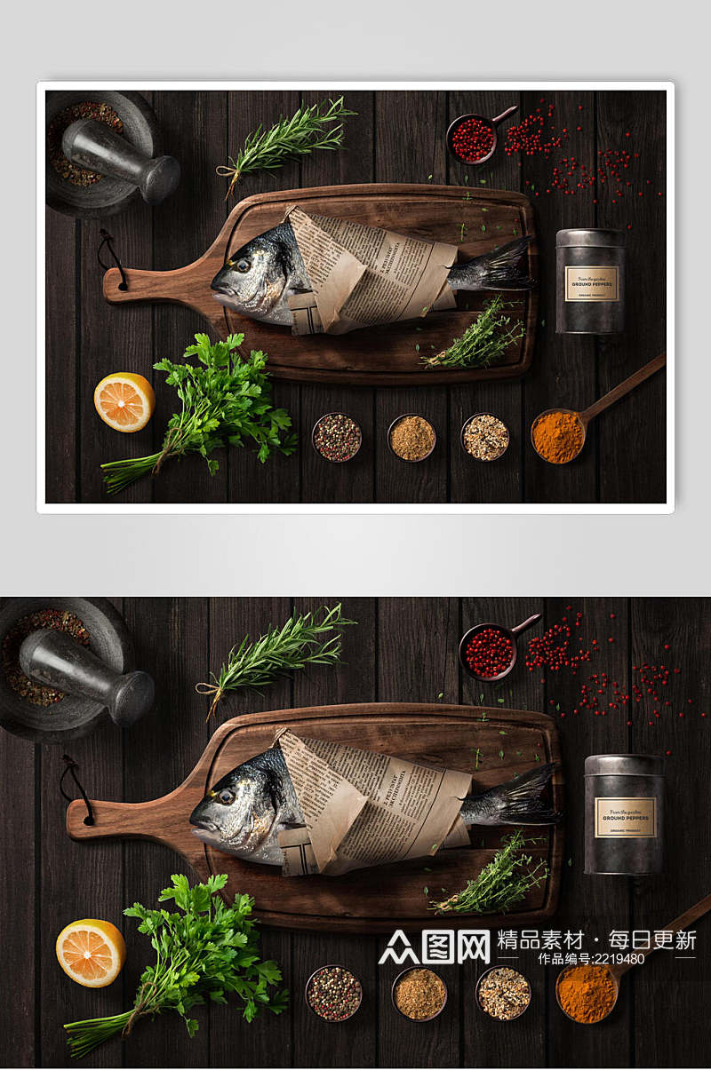 海鱼食材美食场景样机效果图素材