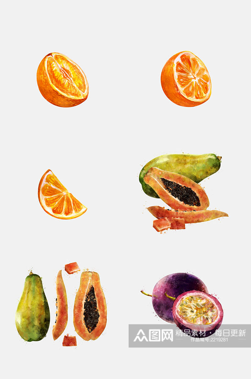 橙子木瓜百香果蔬果免抠素材素材