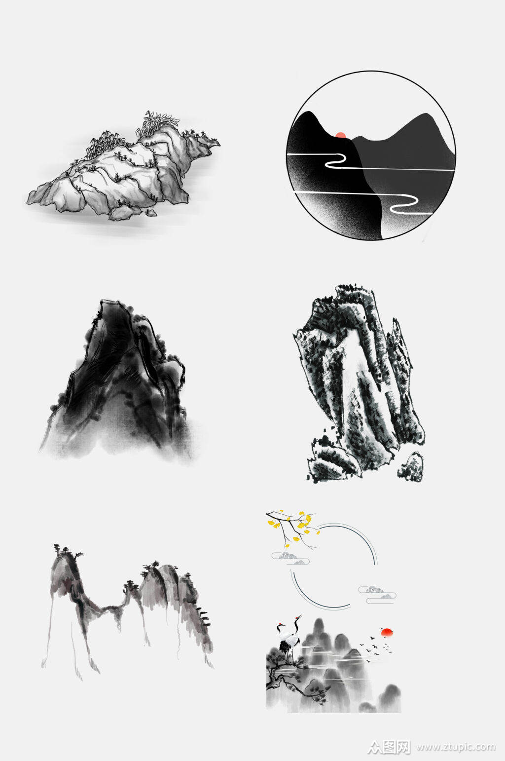 大气中国风水墨山水免抠素材模板下载-编号2213320-众图网