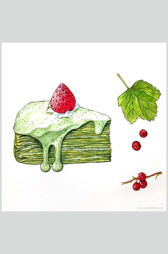 草莓抹茶蛋糕美食甜品图片