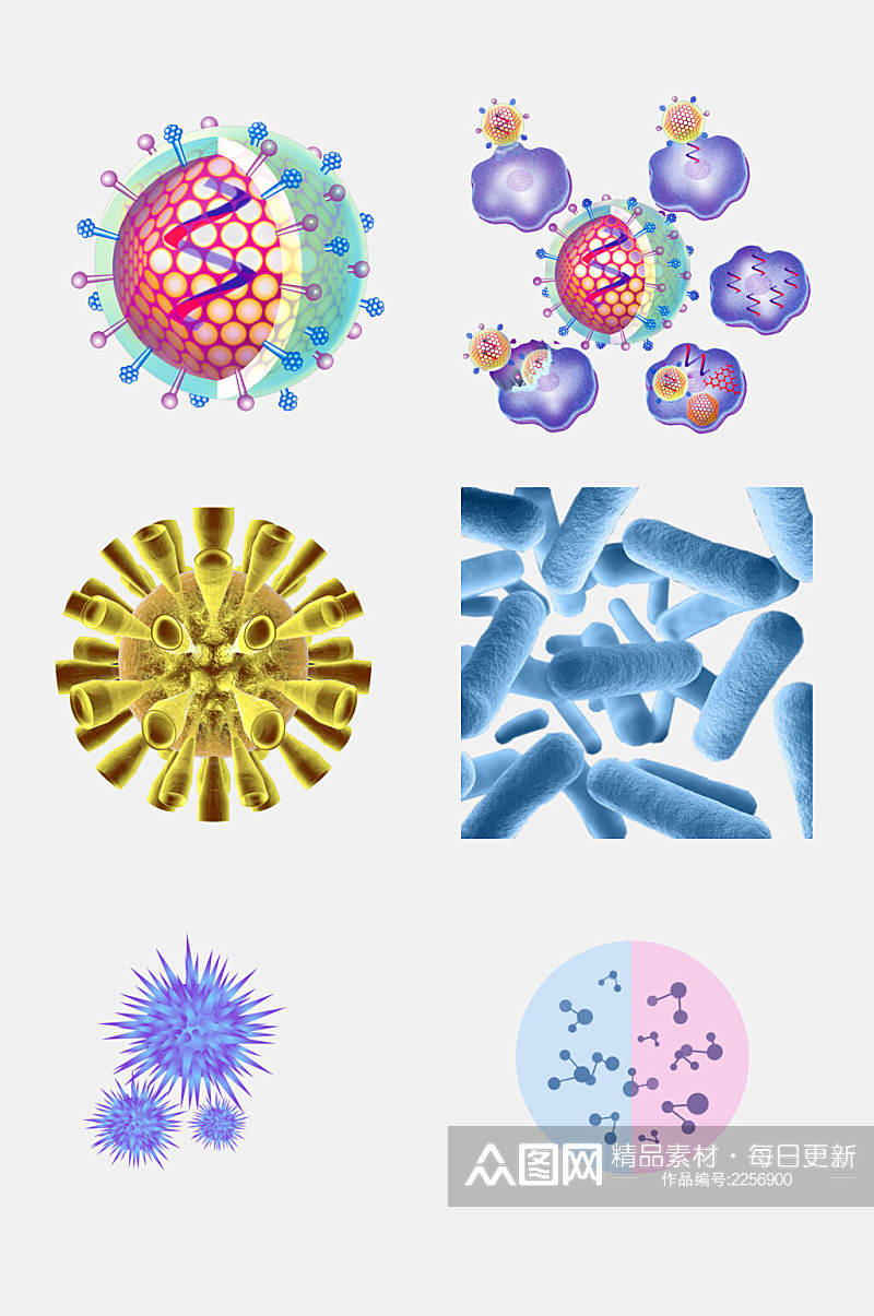 水彩唯美医学细菌生物细胞分子免抠素材素材