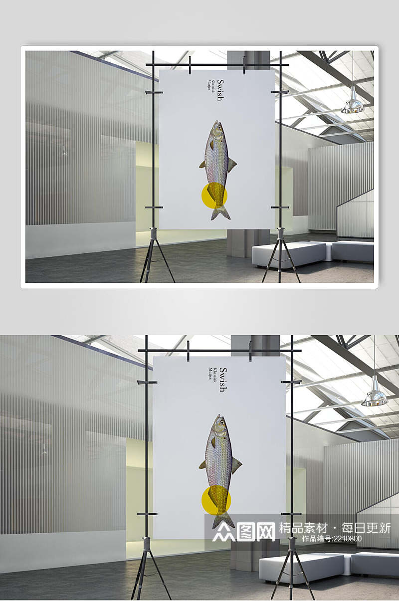 简约海报鱼类餐饮贴图样机效果图素材