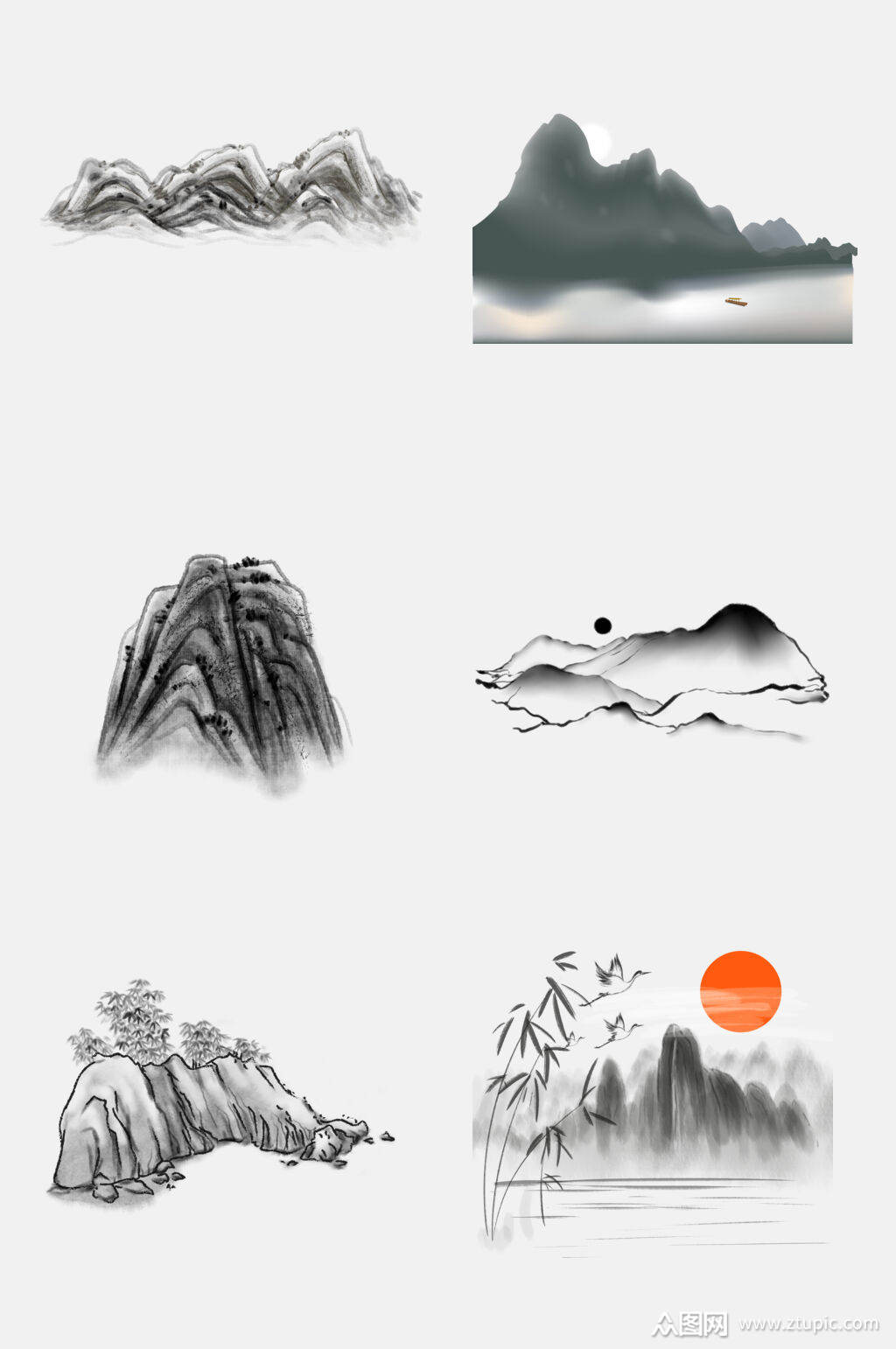 中国风水墨山水太阳免抠设计素材模板下载-编号2213312-众图网