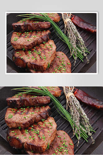 葱香烤肉牛排食品图片