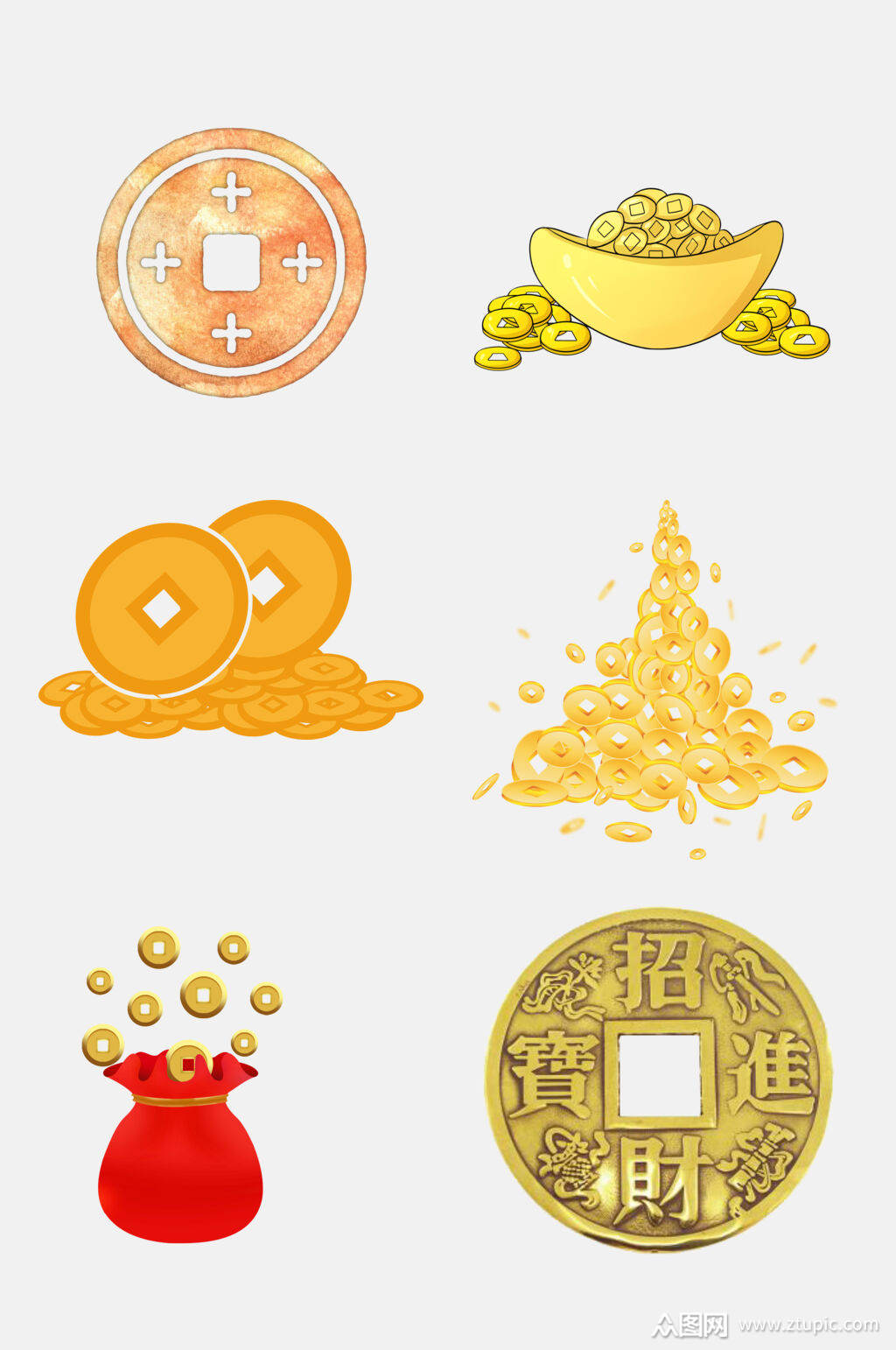 高端精致古代钱币铜钱金融货币免抠元素素材