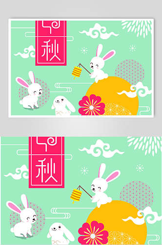 可爱兔子玉兔插画中秋节元素