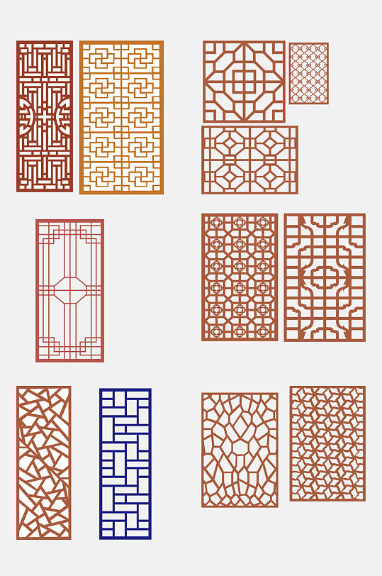 精美中式窗格屏风窗花图案免抠元素