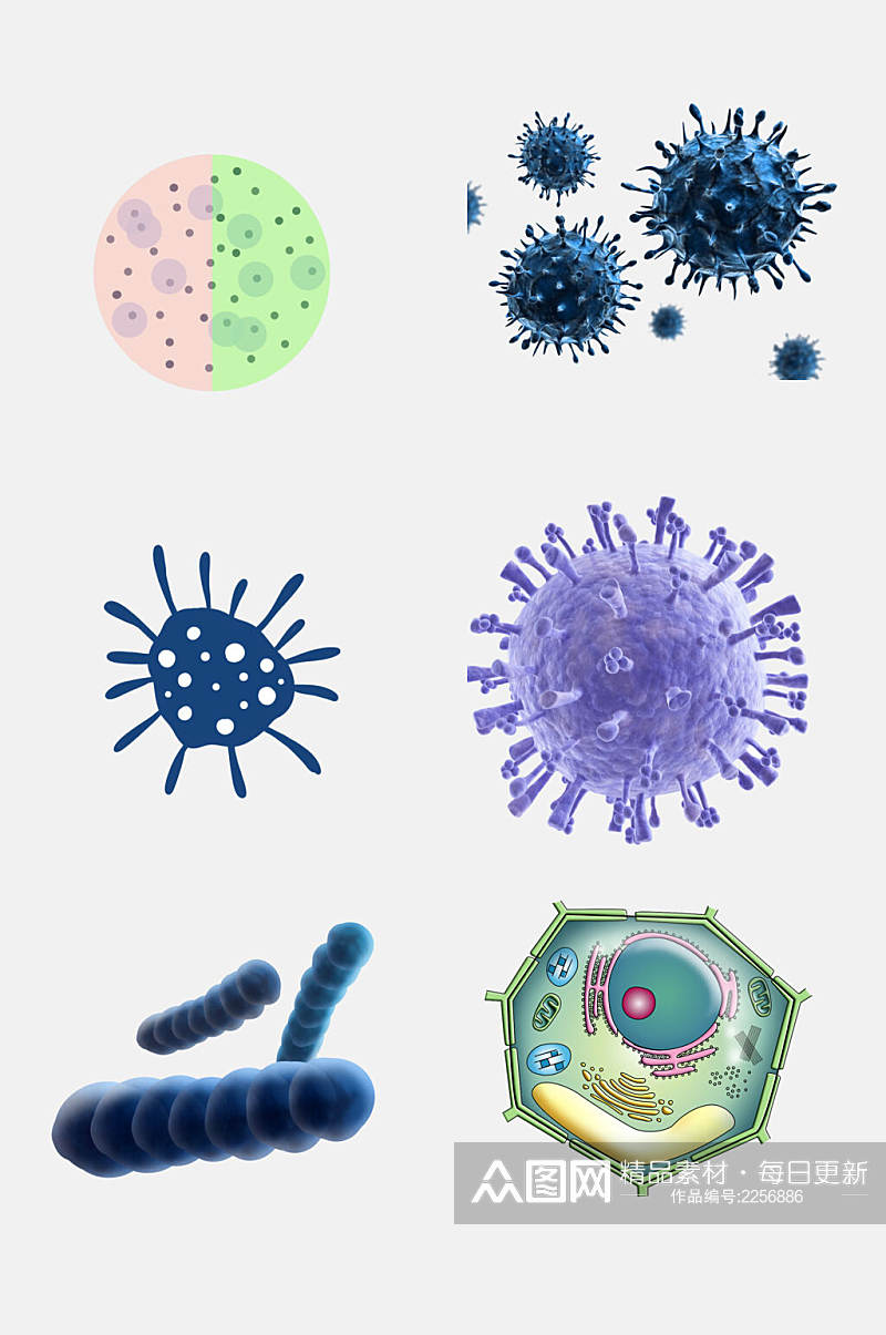 水彩医学细菌生物细胞分子免抠素材素材