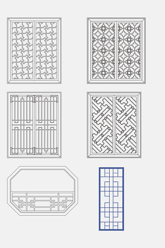 时尚中式窗格屏风窗花图案免抠元素