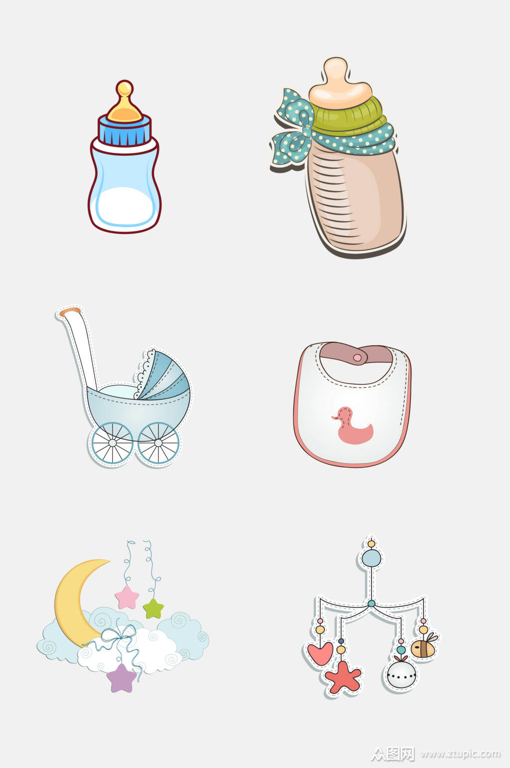 水彩卡通婴儿母婴节用品免抠元素素材