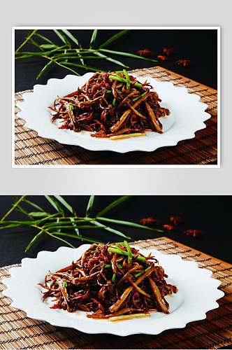 羊肉干炒茶树菇食物摄影图片