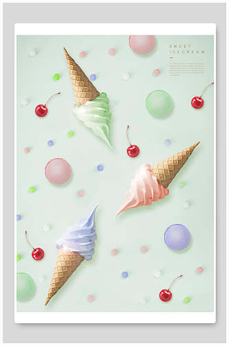 清新水果冰淇淋雪糕甜品美食海报背景素材