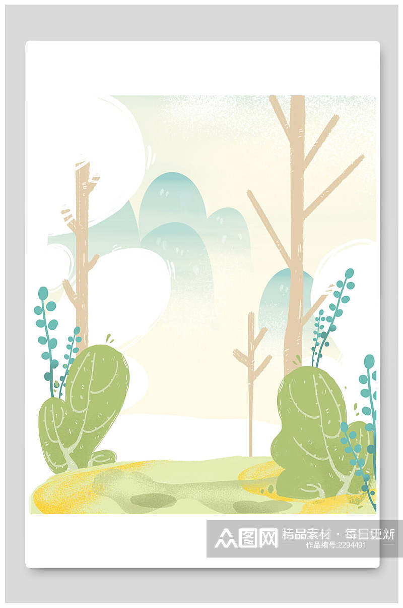 水彩植物森林草地插画背景素材素材