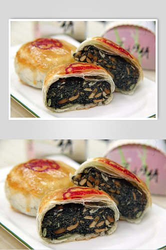 五仁黑芝麻月饼食品摄影图片