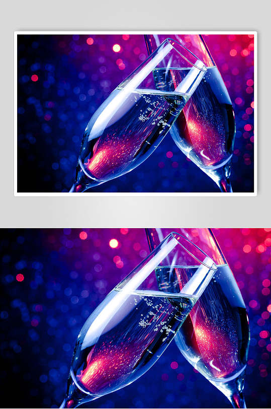 炫彩蓝紫色香槟高脚杯高清图片