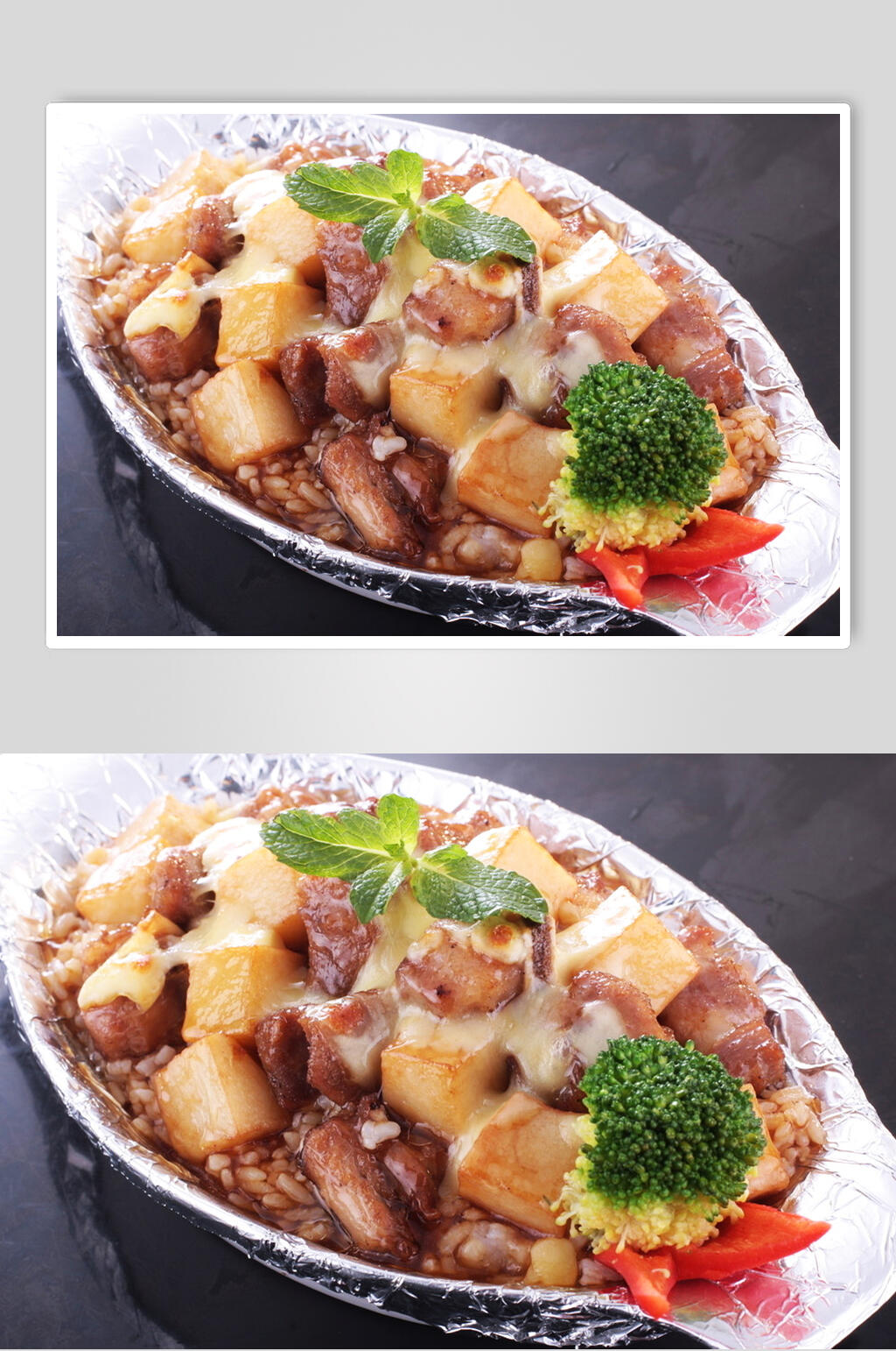 招牌意式薯仔排骨焗饭食物摄影图片素材