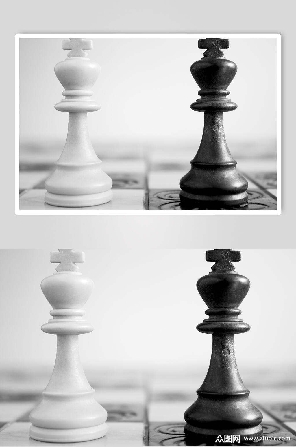 黑白国际象棋棋盘棋局摄影图