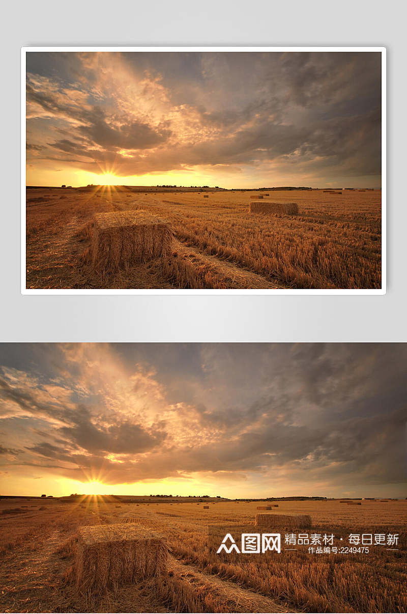 天空麦田草堆高清图片素材