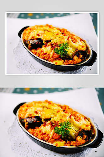 意式海鲜焗饭食物摄影图片