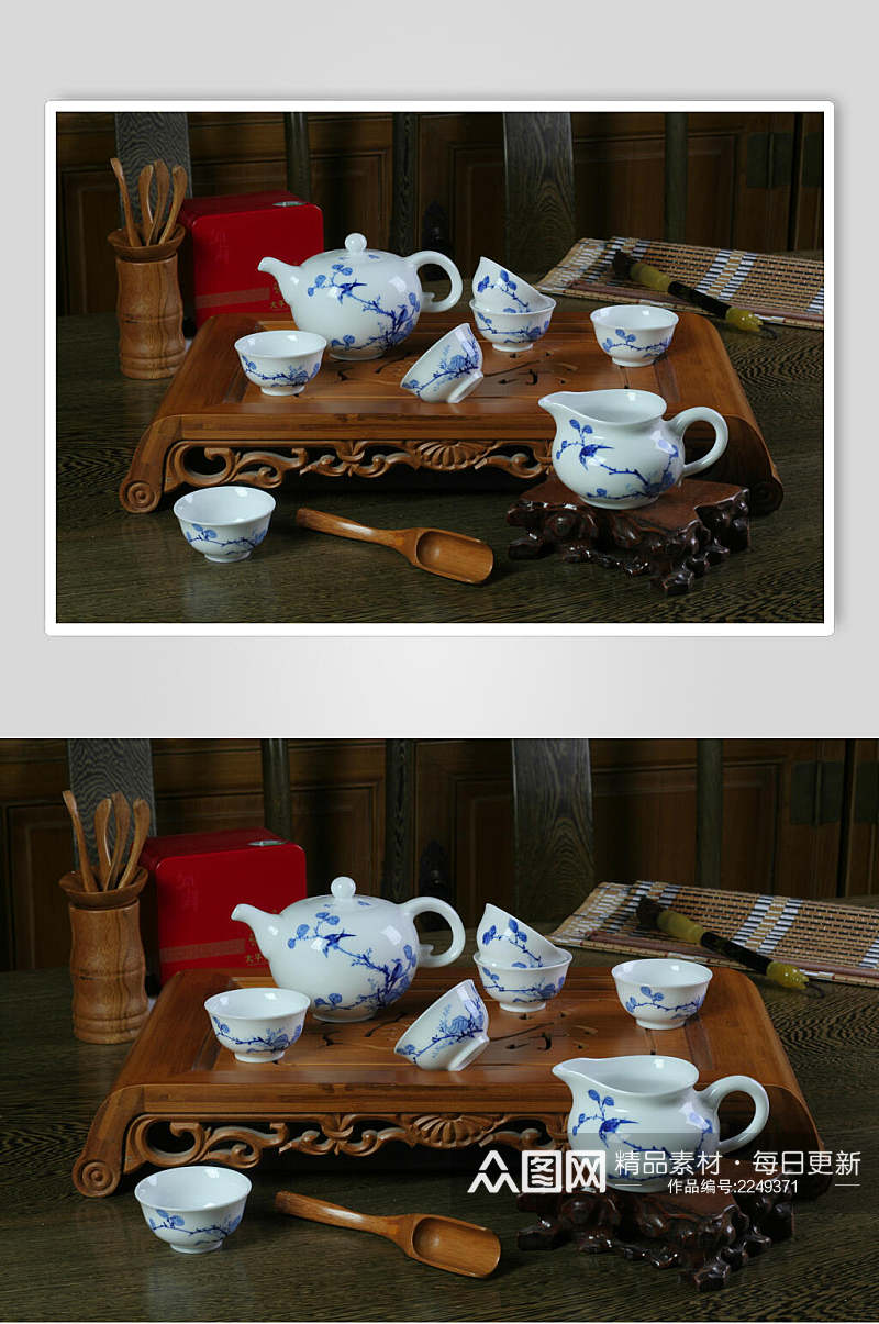 青花瓷高档茶具摄影图片素材