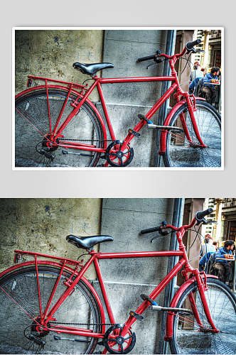 红色复古老旧自行车摄影图片