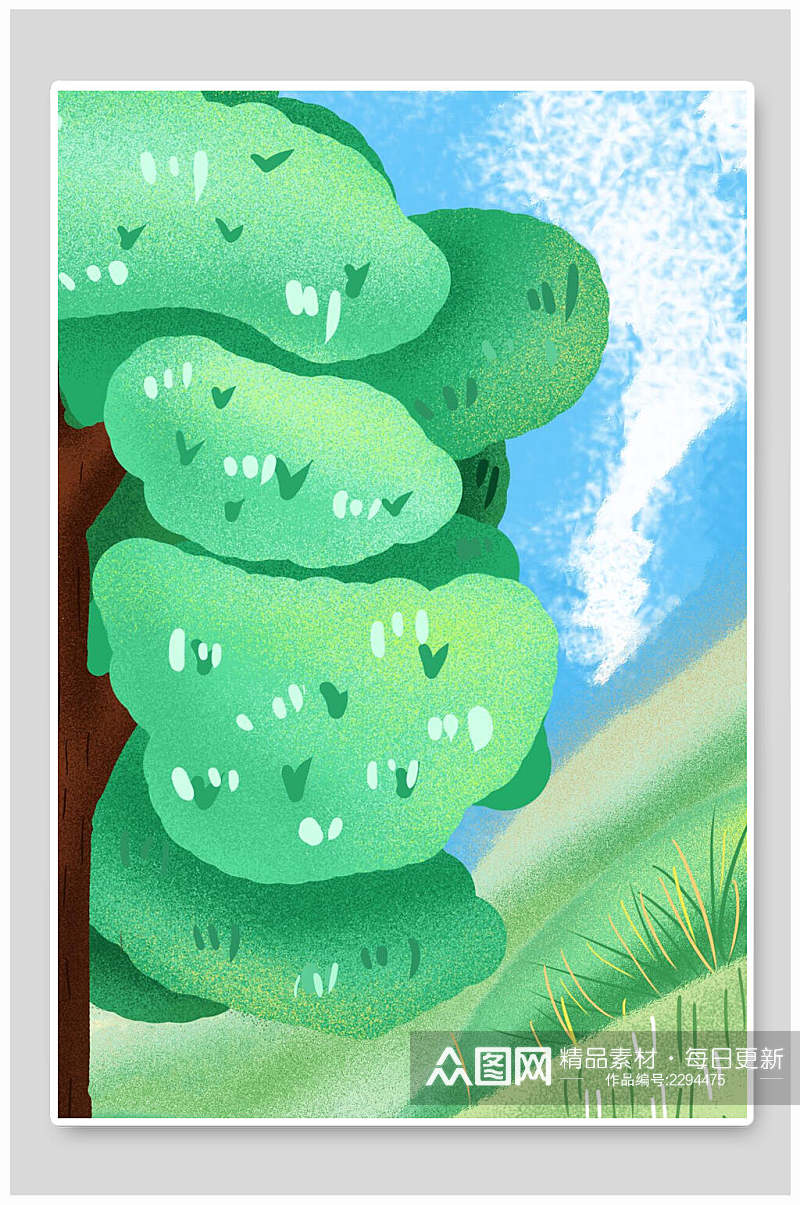 绿色森林草地插画背景素材素材