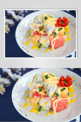 招牌新鲜水果沙拉食物摄影图片