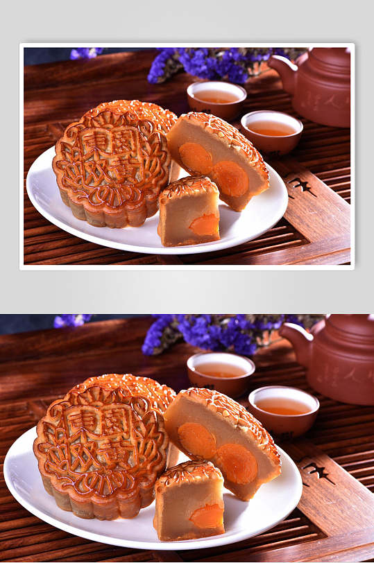 双黄莲蓉月饼食品高清图片