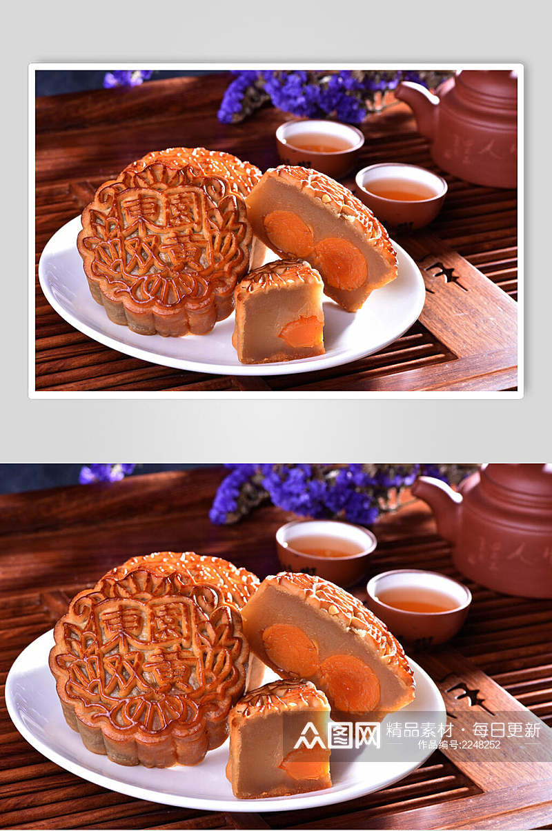 双黄莲蓉月饼食品高清图片素材