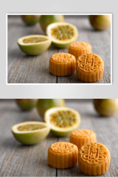 百香果月饼食品摄影图片