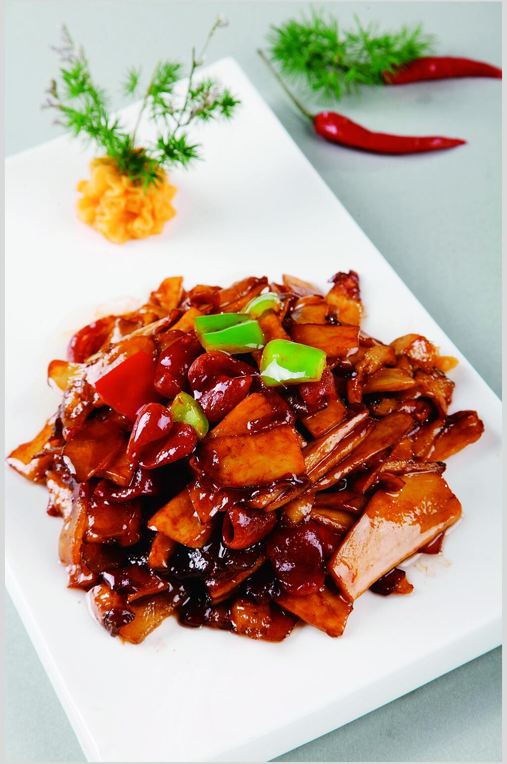 珍菌炒腊味食物摄影图片素材