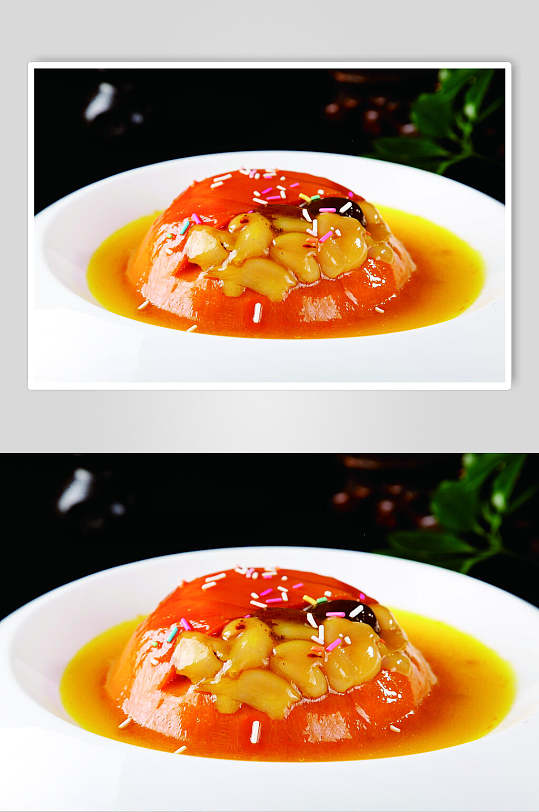 蜜汁百合蒸金瓜食物摄影图片