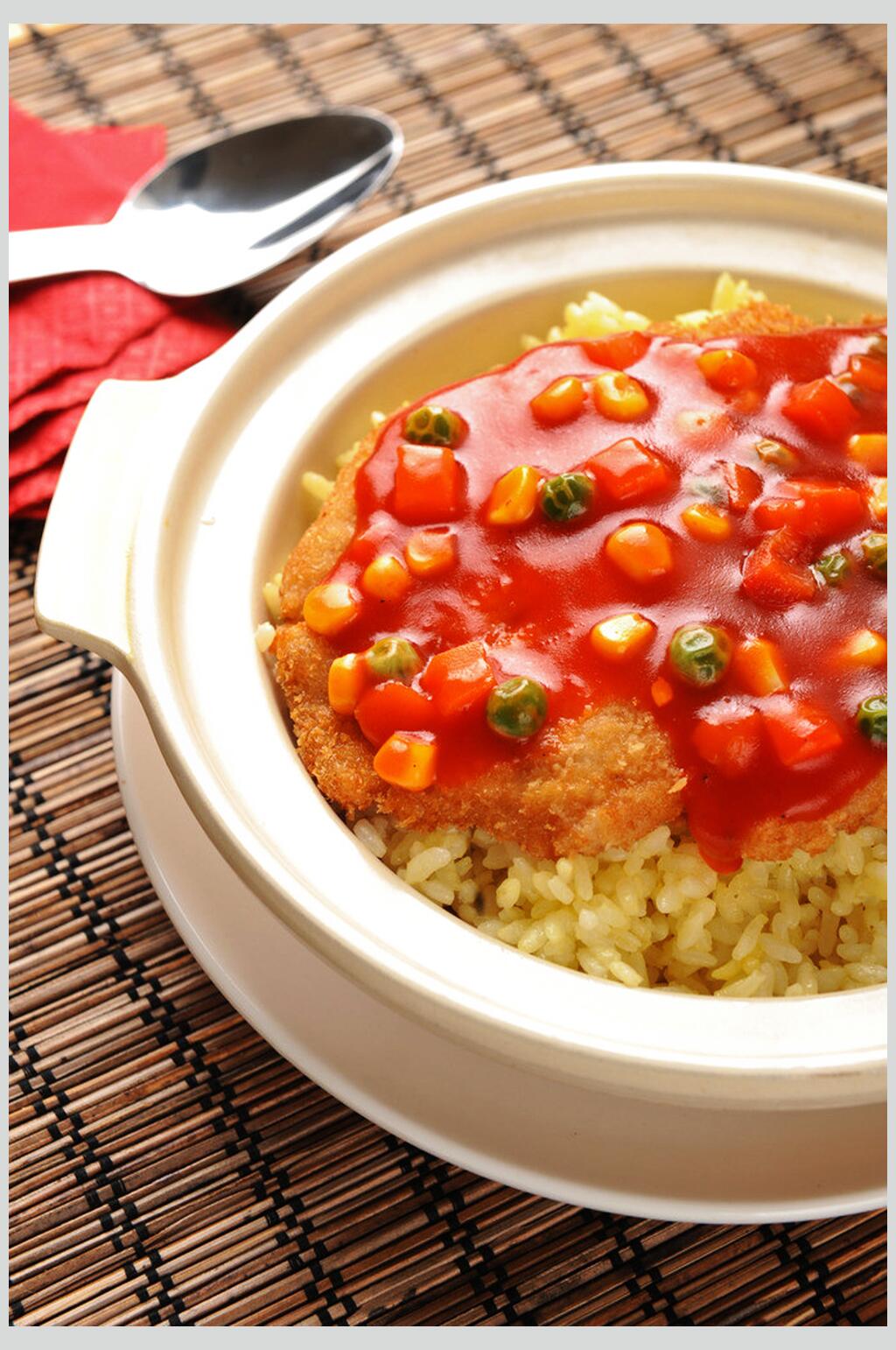 焗鸡扒饭食物摄影图片素材