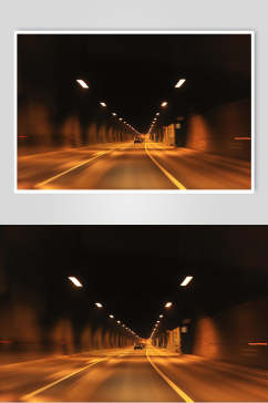 黄色灯光隧道公路马路