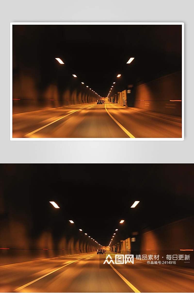 黄色灯光隧道公路马路素材
