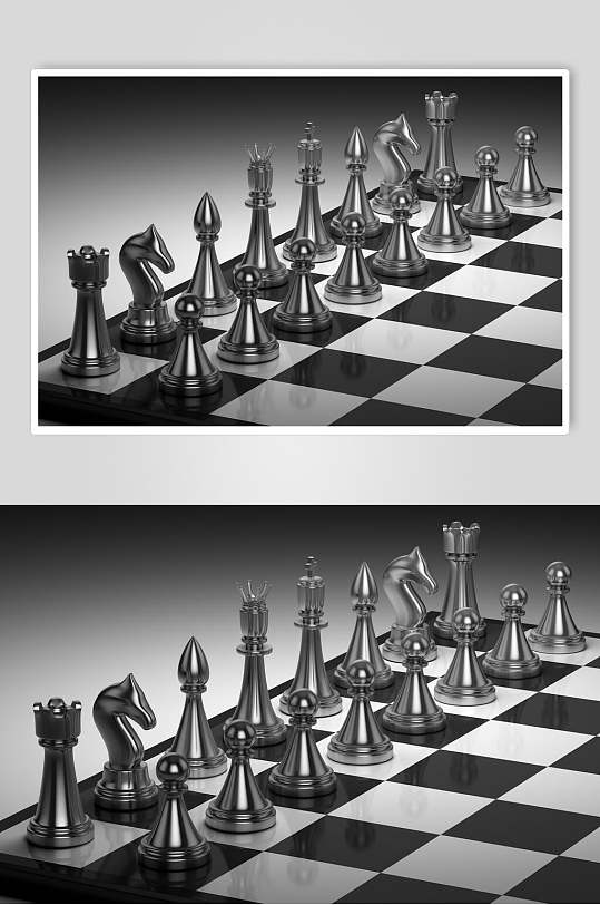 马头国际象棋棋盘棋局摄影图