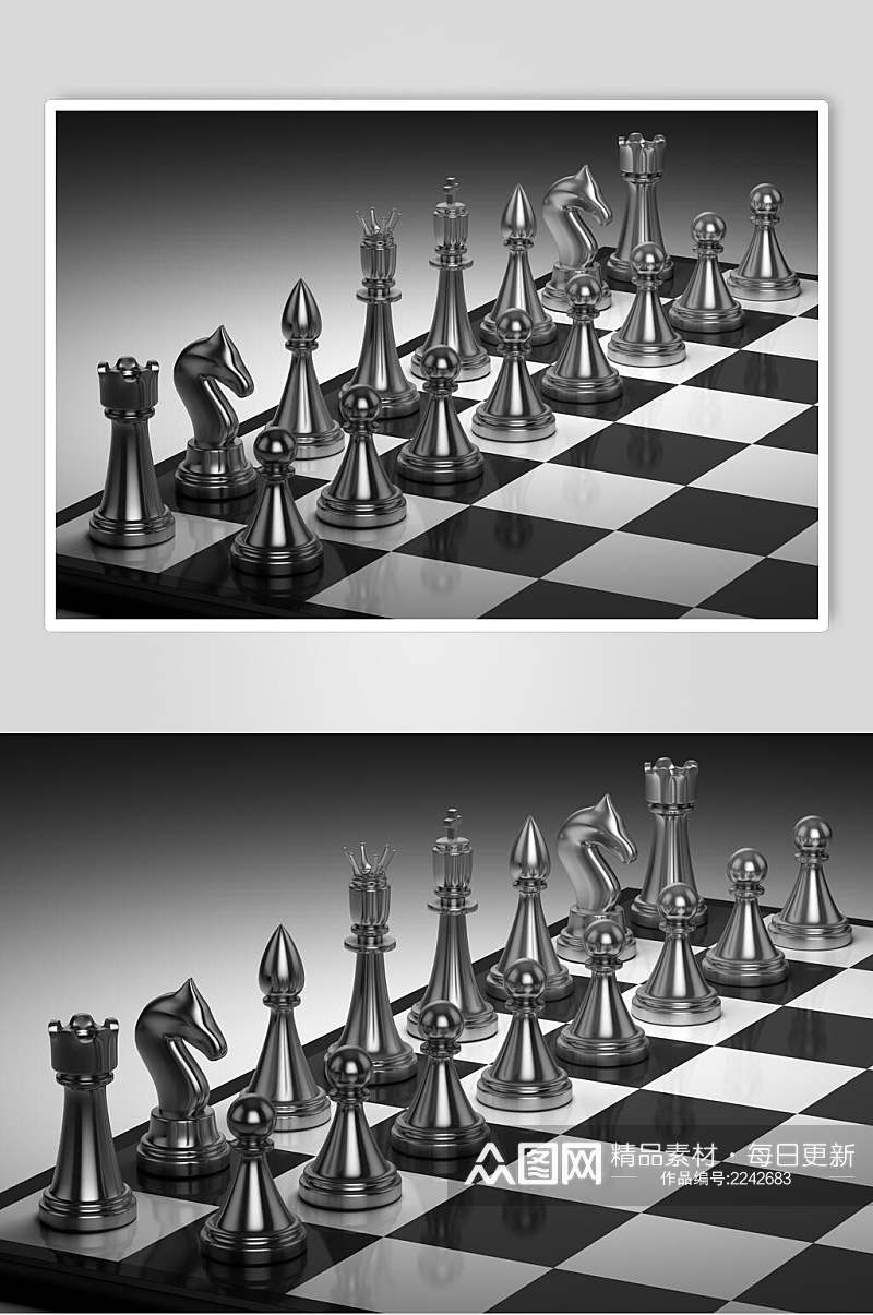 马头国际象棋棋盘棋局摄影图素材