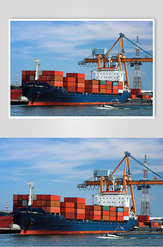 时尚蓝色轮船货轮船舶集装箱码头港口图片