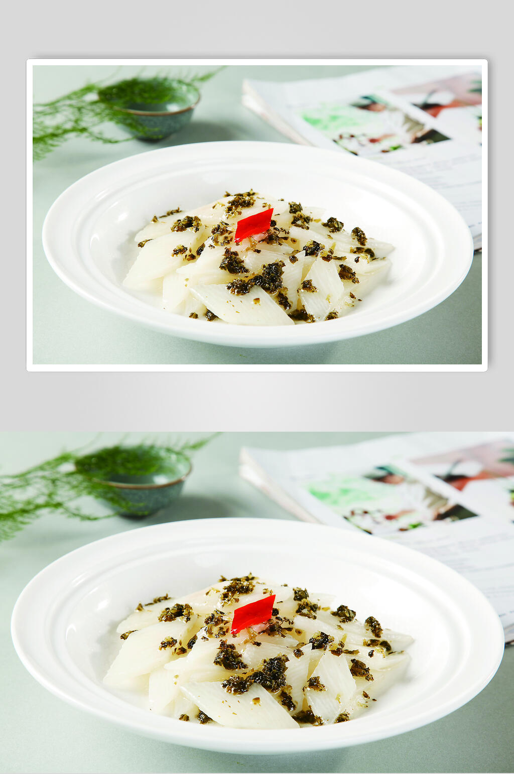 雪菜炒山药食物高清图片素材