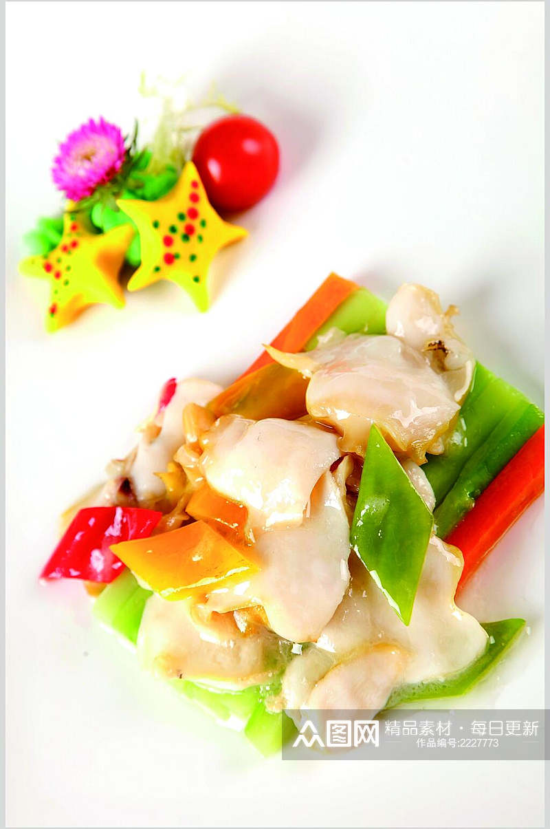日本青芥辣炒海螺片食物图片素材