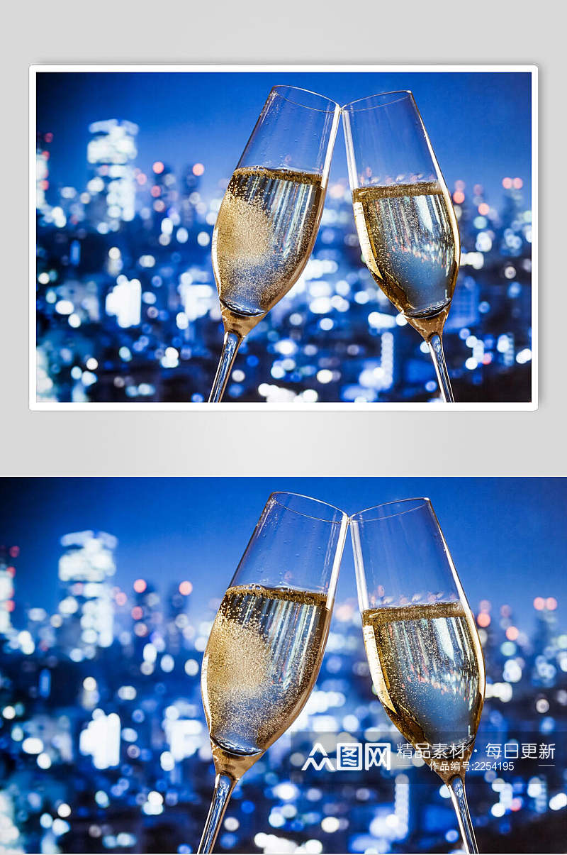 蓝色美味香槟高脚杯高清图片素材