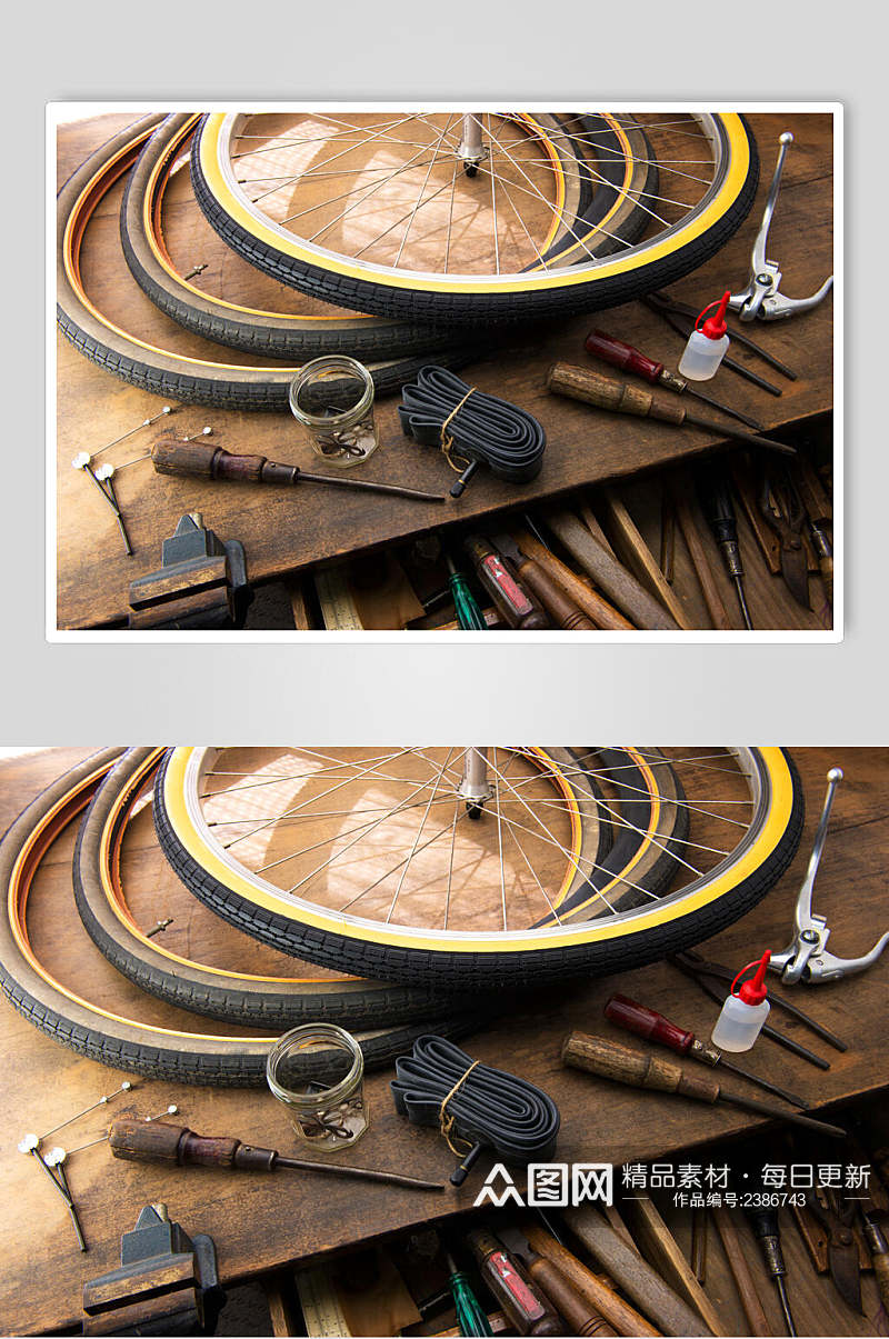 老旧自行车车轮高清图片素材