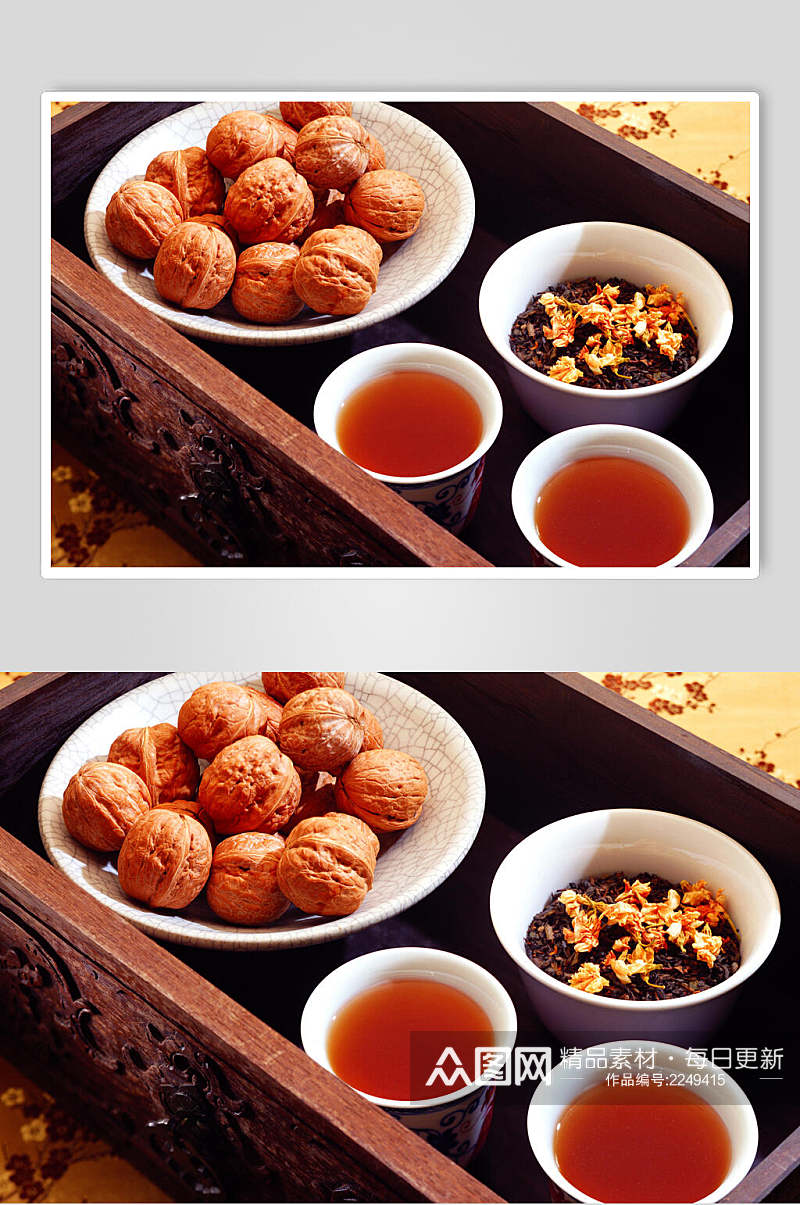 核桃坚果高档茶具高清图片素材