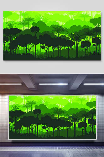 绿色森林插画背景